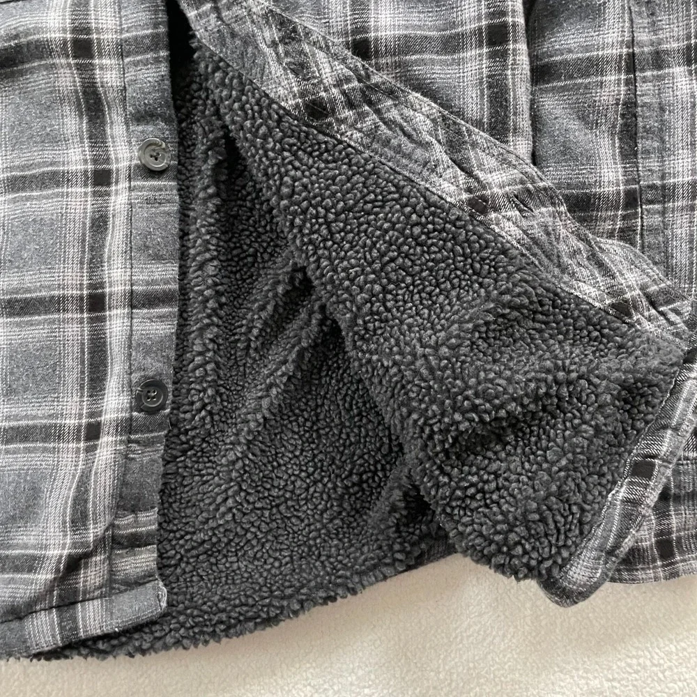Roebuck & Co‎ Mens Shirt Jacket S Grey Plaid Sherpa Lined Flannel 4894263091662